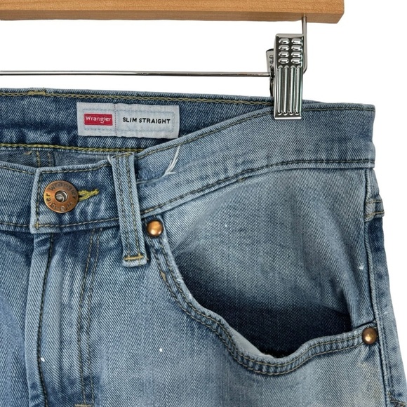 Wrangler Men's Distressed Painters Jeans Blue Straight Leg 30x32 Grunge Workwear - Picture 4 of 14